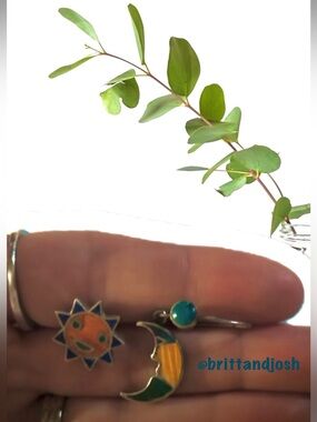 Silver Sun and Moon Enamel Earrings - Orange, Blue, Green